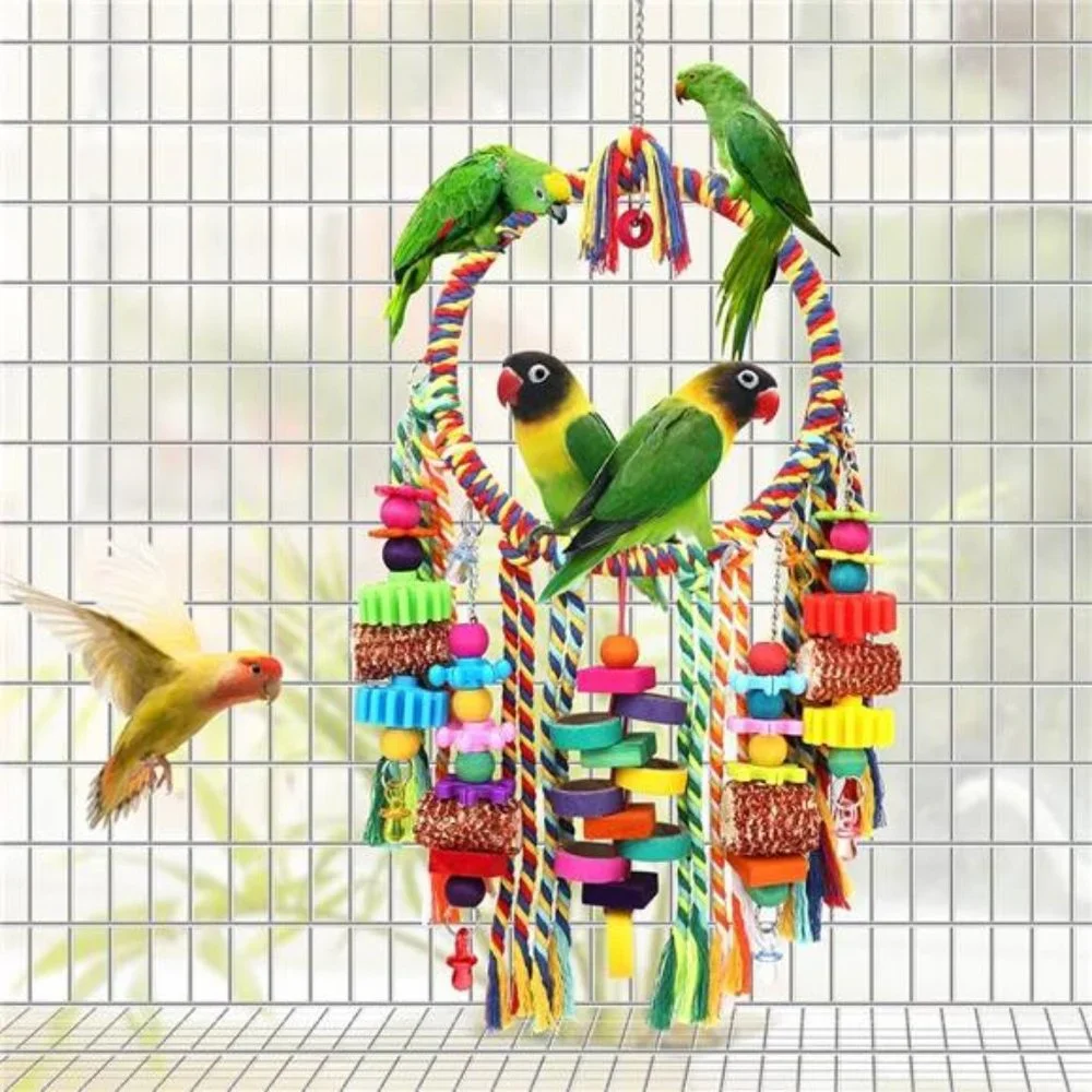Bird Toys Bird RopeRing Swing Perch with Corn Cob Cardboard Bagels Wooden Blocks